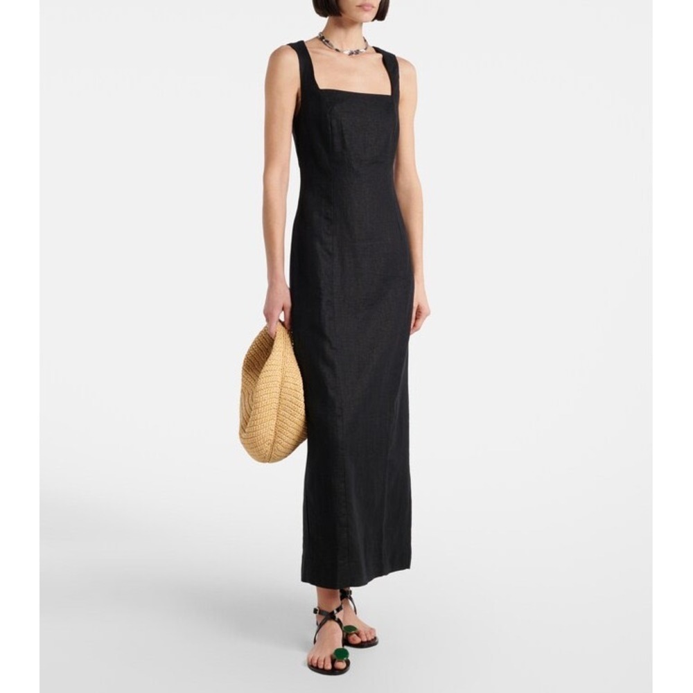 DISSH Willow 100% Linen Square Neck Long Dress 4 Black Cocktail Vacation